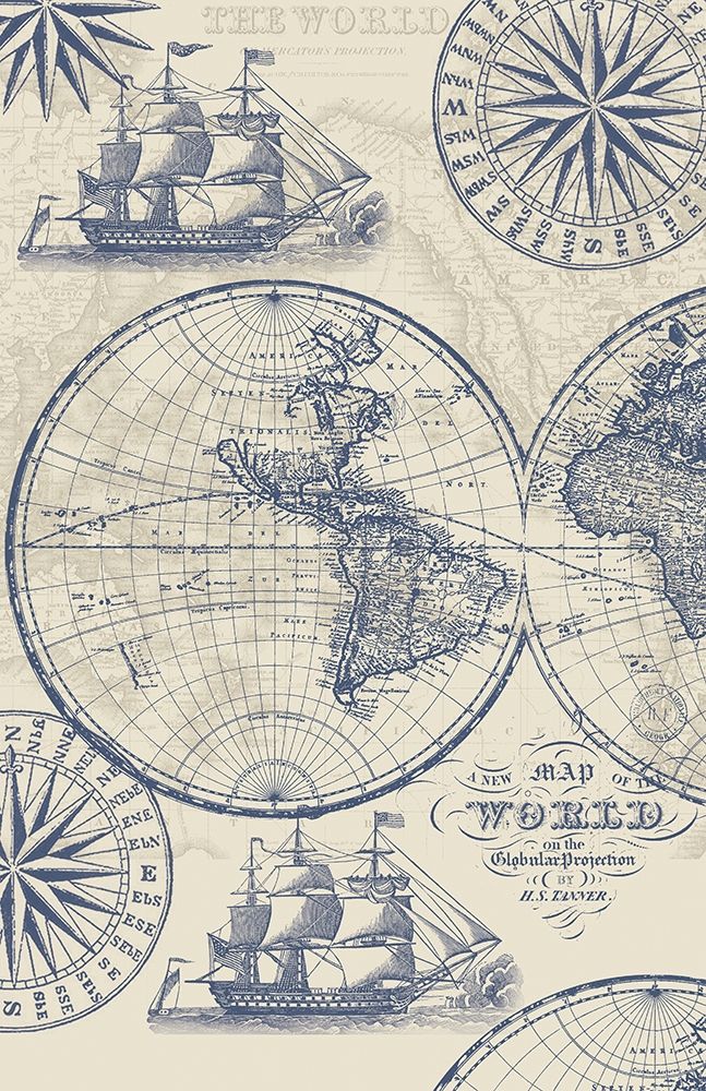 Nautical Ocean Maps Coordiate Creme art print by Candace Allen for $57.95 CAD
