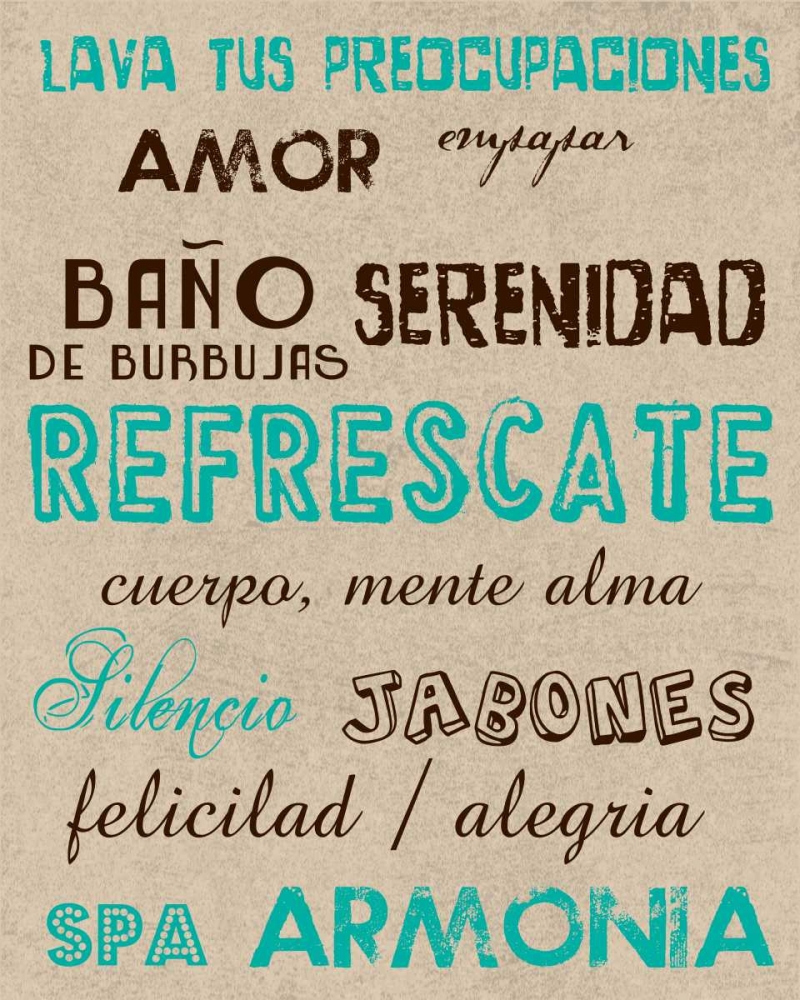 Spanish Typography Bath art print by Sheldon Lewis for $57.95 CAD