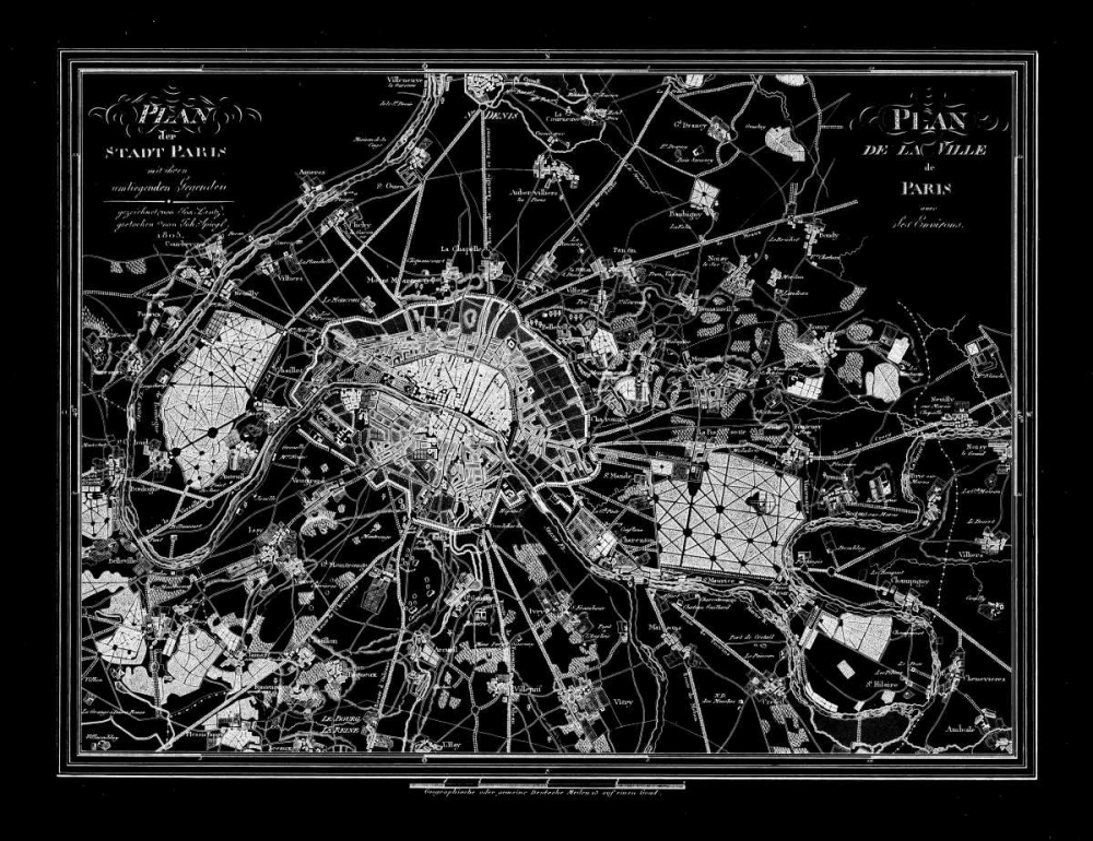 Paris Map 2 BW art print by Tina Carlson for $57.95 CAD