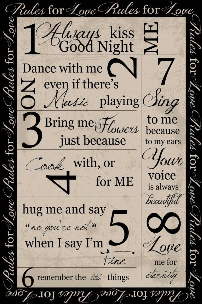 Rules For Love Blk Border art print by Taylor Greene for $57.95 CAD
