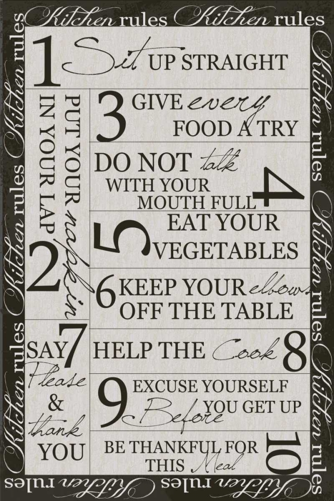 Kitchen Rules-Border-Brown Text art print by Taylor Greene for $57.95 CAD