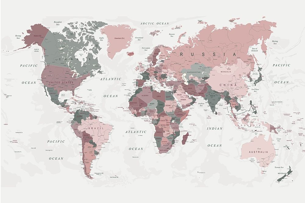 World Map Pink Green 2 art print by Urban Epiphany for $57.95 CAD