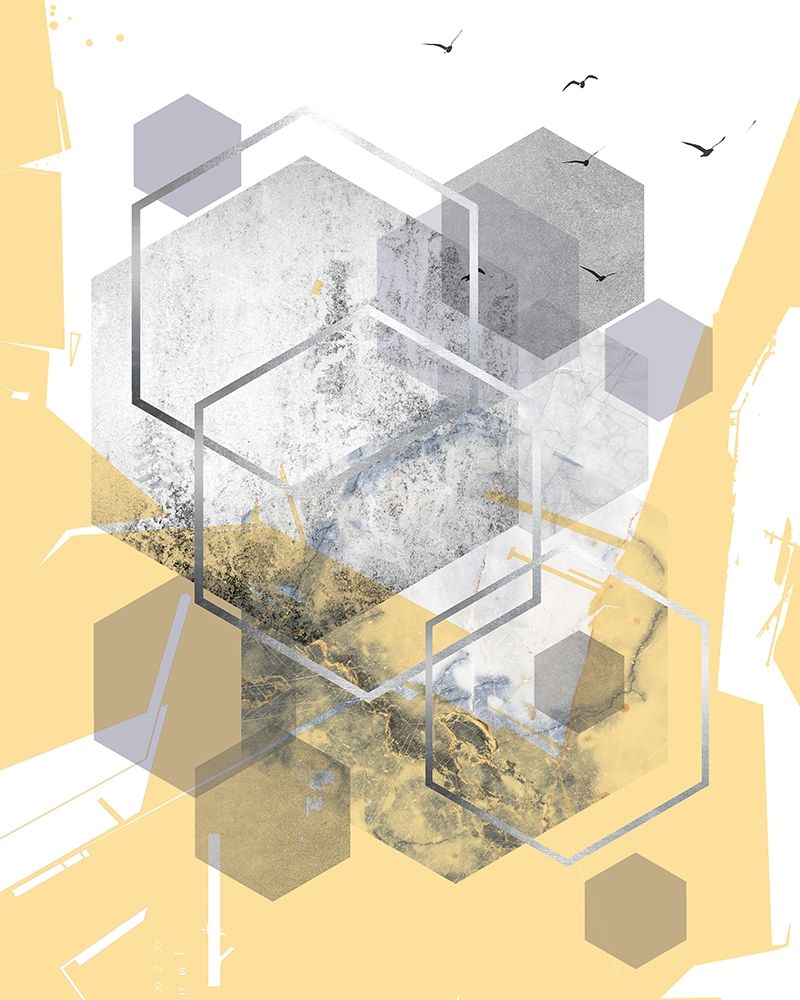 Yellow Grey Abstract Hexagons 1 art print by Urban Epiphany for $57.95 CAD