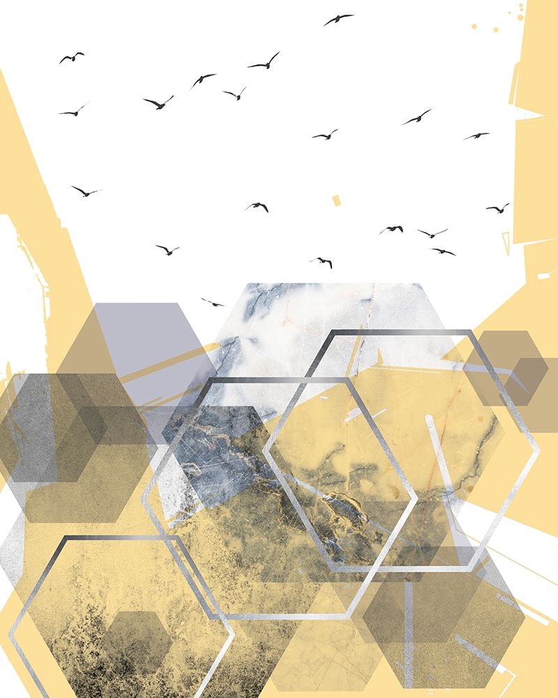 Yellow Grey Abstract Hexagons 2 art print by Urban Epiphany for $57.95 CAD