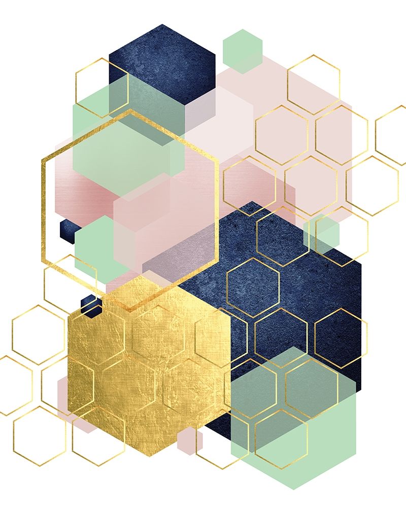 Gold Blush Navy Mint Hexagonal art print by Urban Epiphany for $57.95 CAD