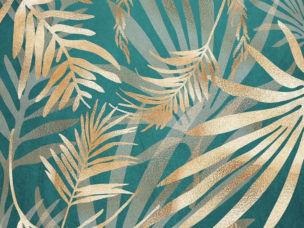 Glam Leaves Teal 2 art print by Urban Epiphany for $57.95 CAD