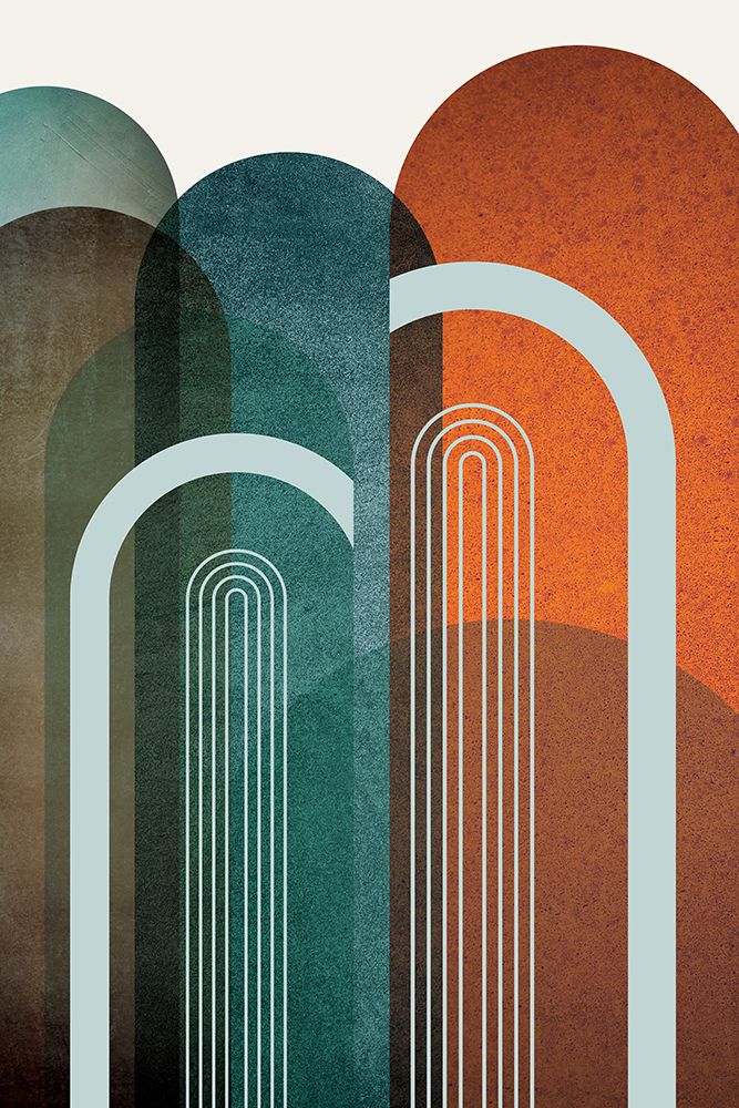 MidCentury Arches Teal Orange 2 art print by Urban Epiphany for $57.95 CAD