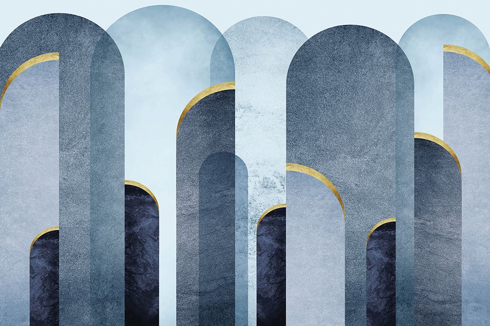 Mid Century Arches Blue Gold art print by Urban Epiphany for $57.95 CAD