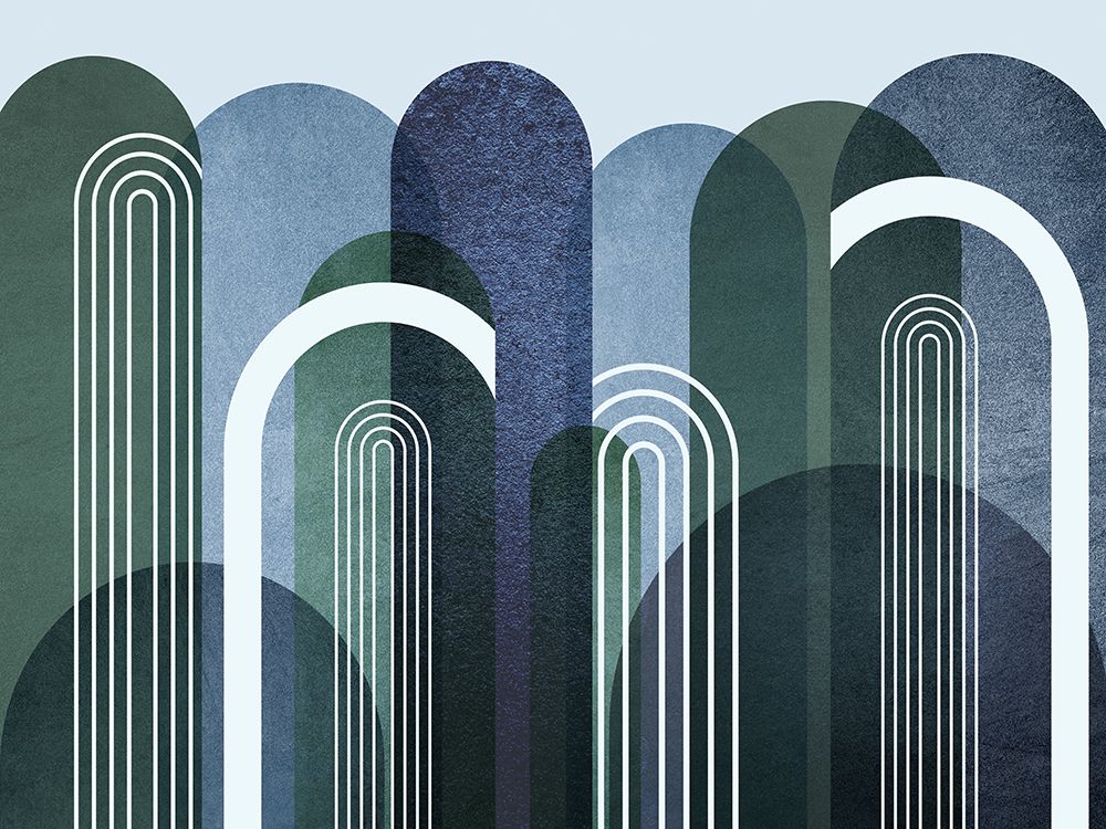 Mid Century Arches Navy Emerald art print by Urban Epiphany for $57.95 CAD