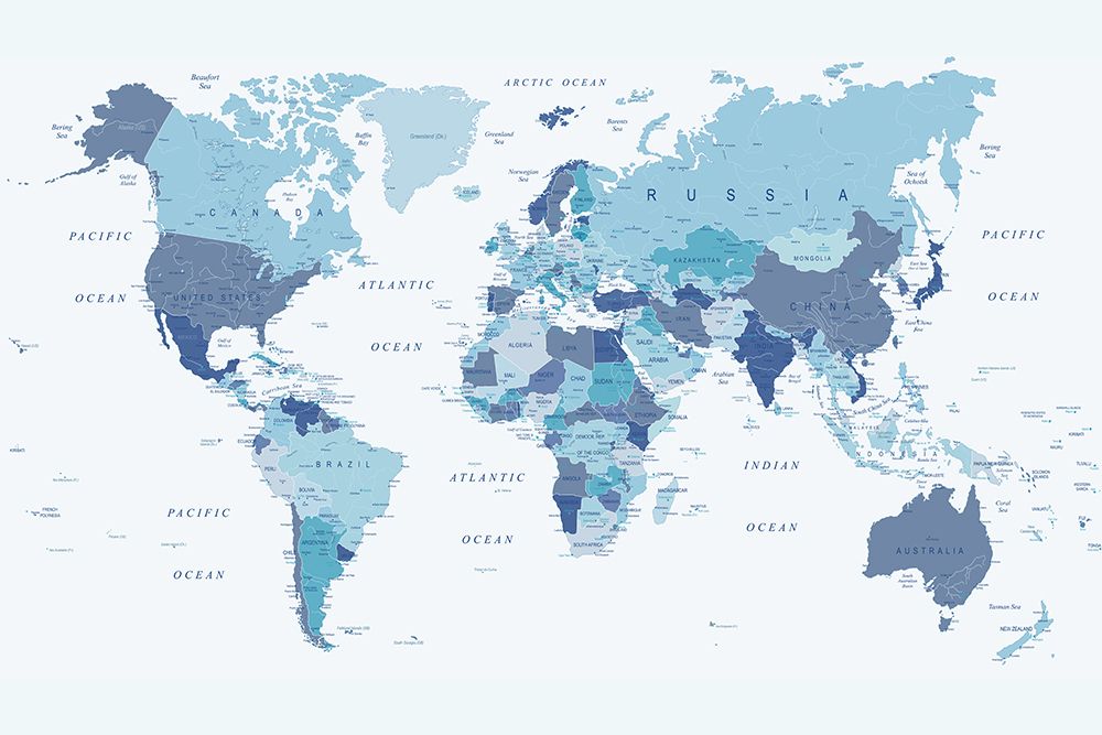 World Map Blue art print by Urban Epiphany for $57.95 CAD