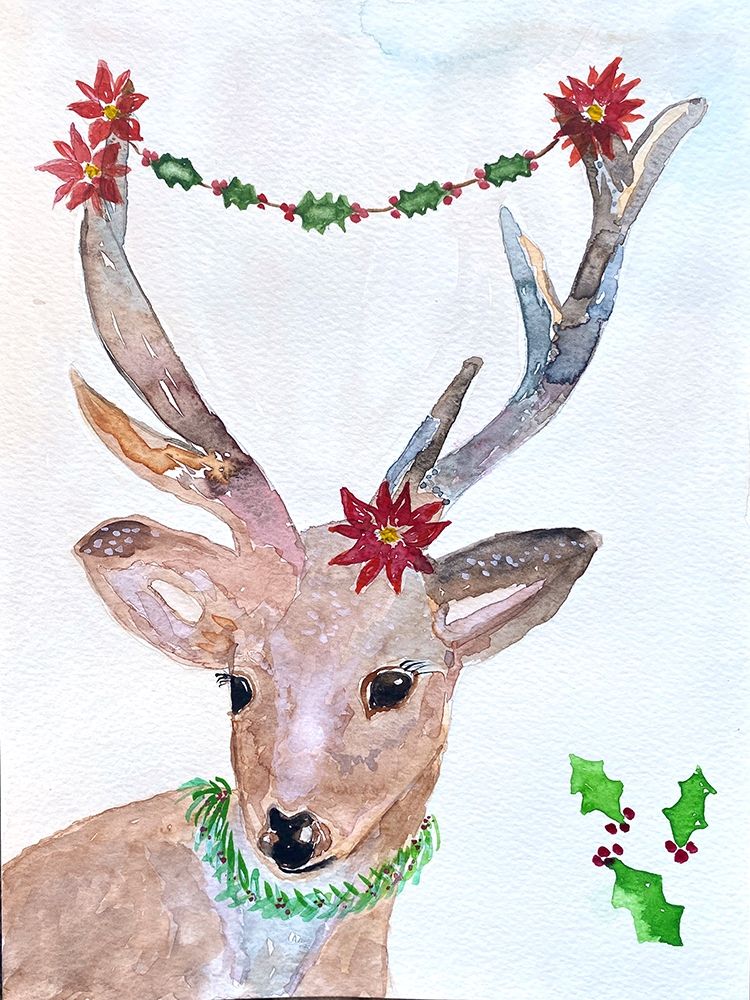 Xmas Deer art print by Karen Barski for $57.95 CAD