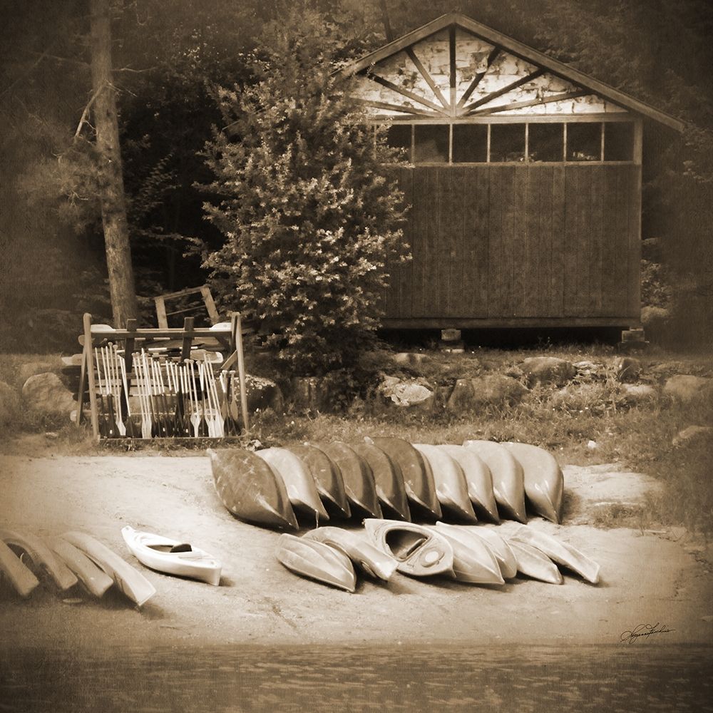 Sepia Lake Canoe House art print by Suzanne Foschino for $57.95 CAD