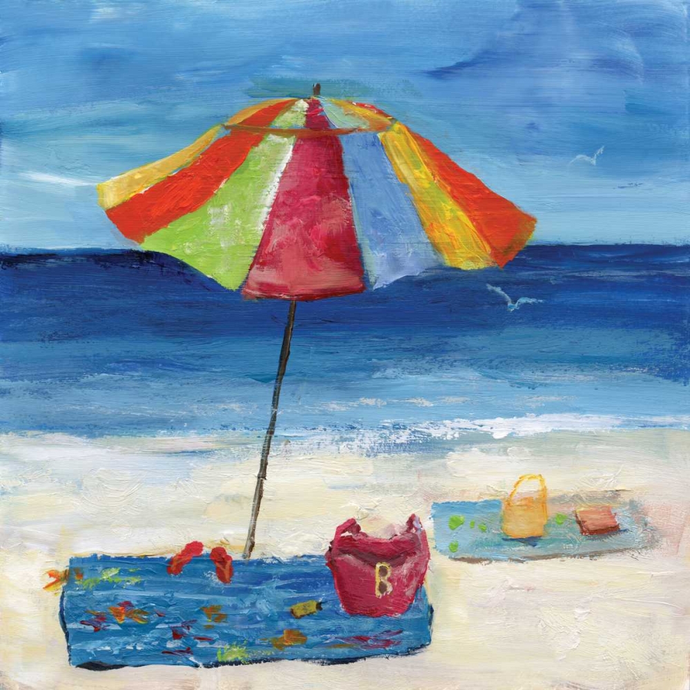 Bright Beach Umbrella I art print by Nan for $57.95 CAD