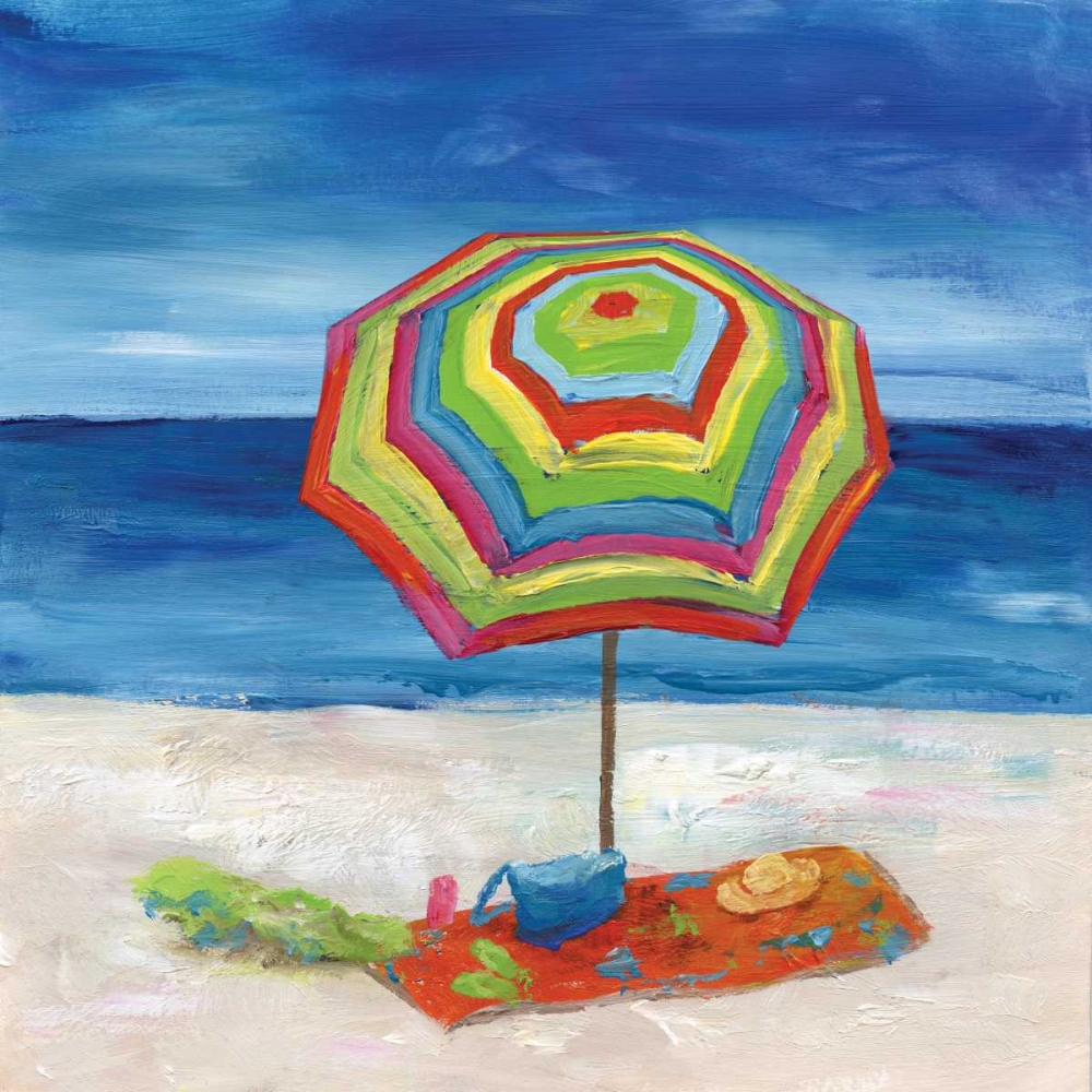 Bright Beach Umbrella II art print by Nan for $57.95 CAD