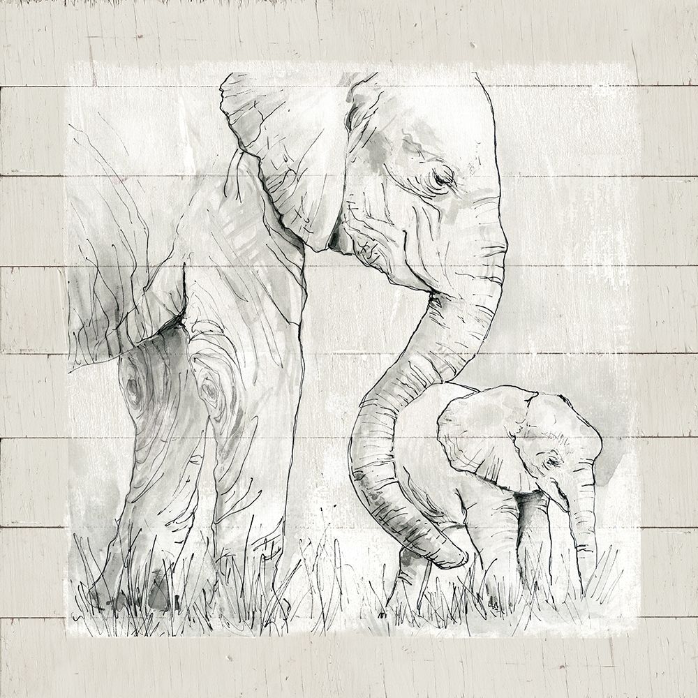Sketchy Mother and Baby Elephant art print by Carol Robinson for $57.95 CAD