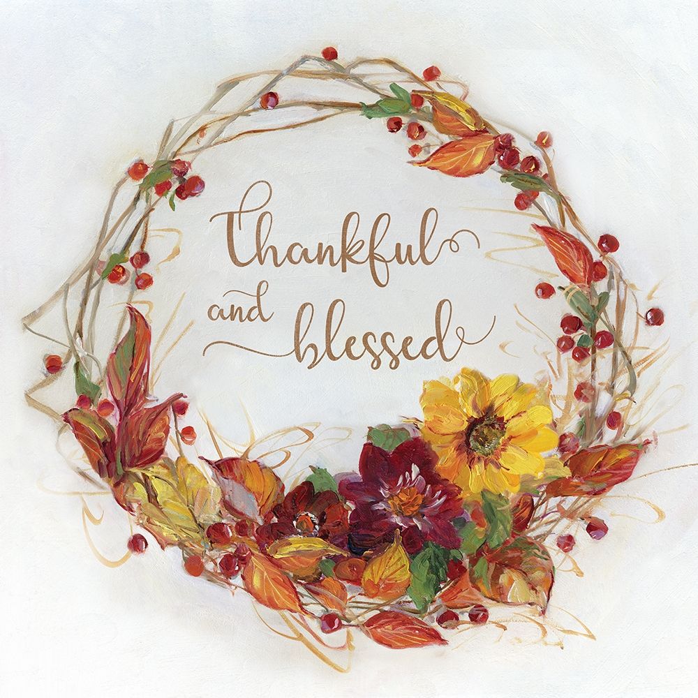 Thankful and Blessed Harvest Wreath art print by Sally Swatland for $57.95 CAD