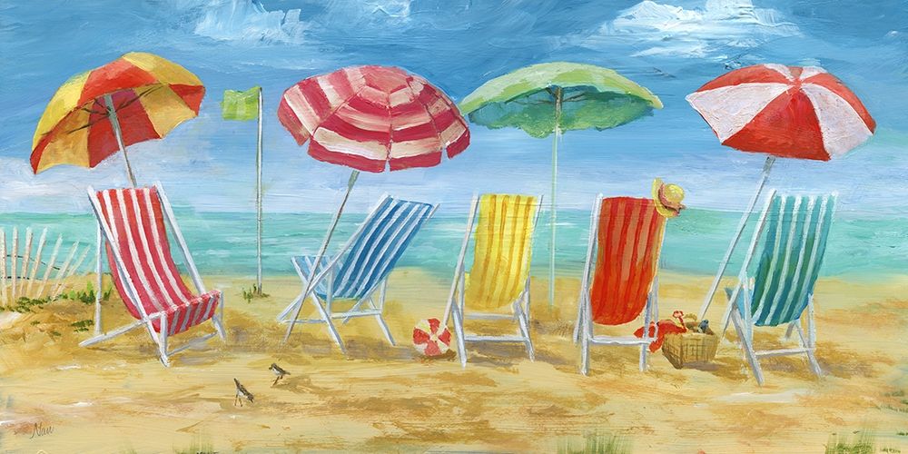 Bright Beach Chairs art print by Nan for $57.95 CAD