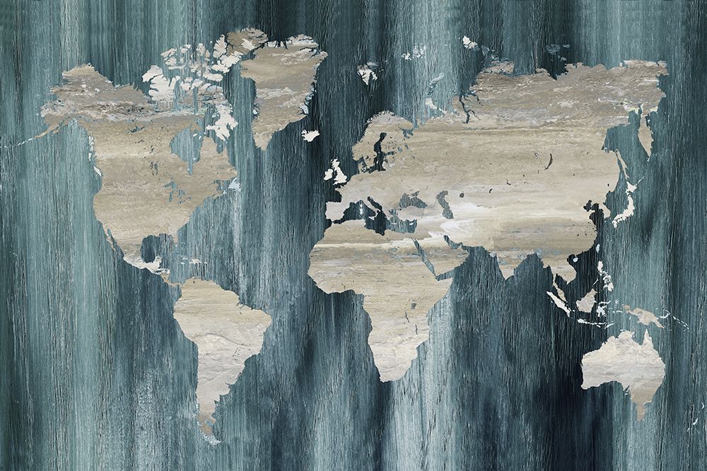 Navy World Map art print by Nan for $57.95 CAD