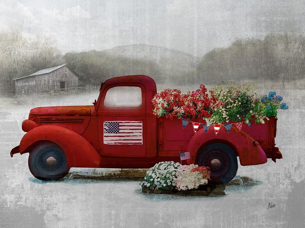 Americana Red Truck art print by Nan for $57.95 CAD