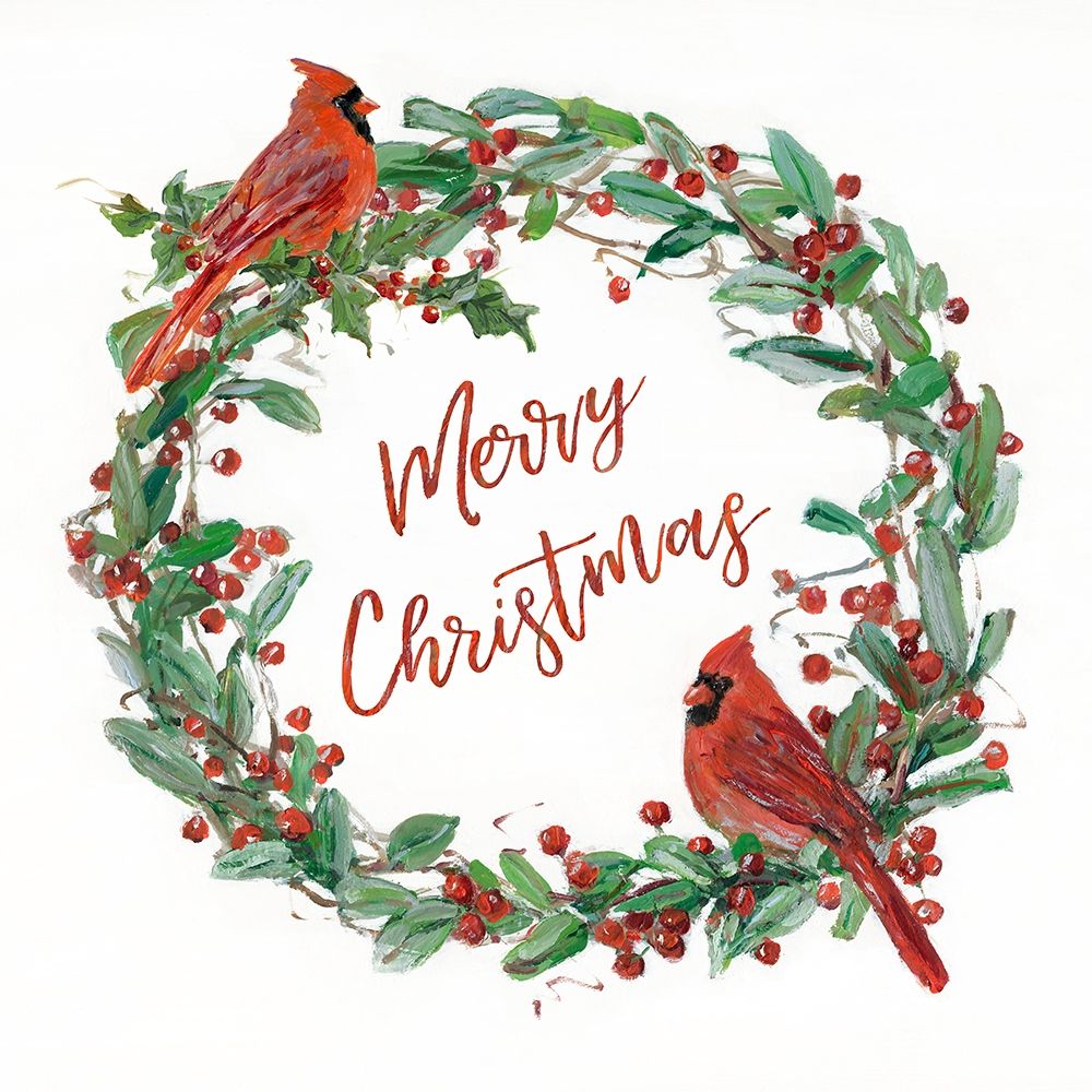 Christmas Cardinal Wreath art print by Sally Swatland for $57.95 CAD