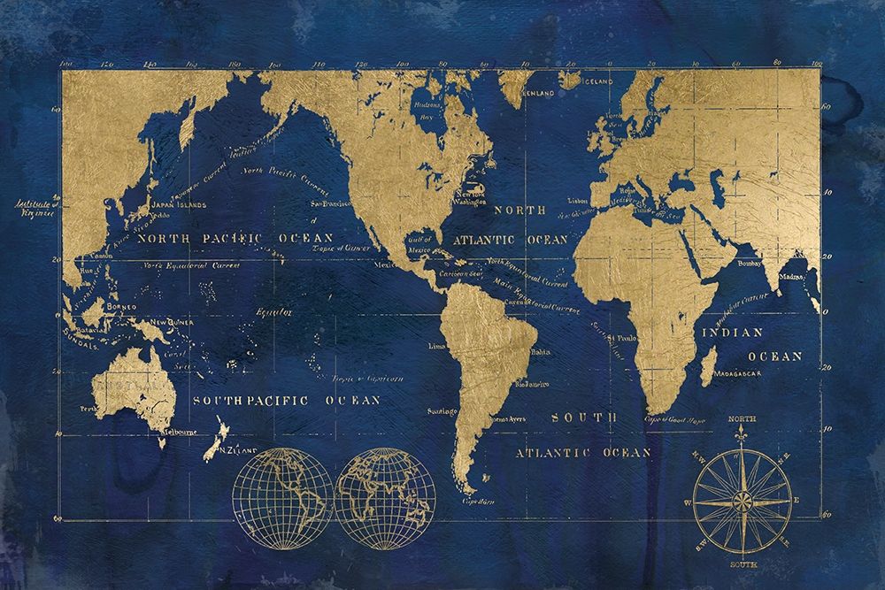 Indigo World Map art print by Carol Robinson for $57.95 CAD