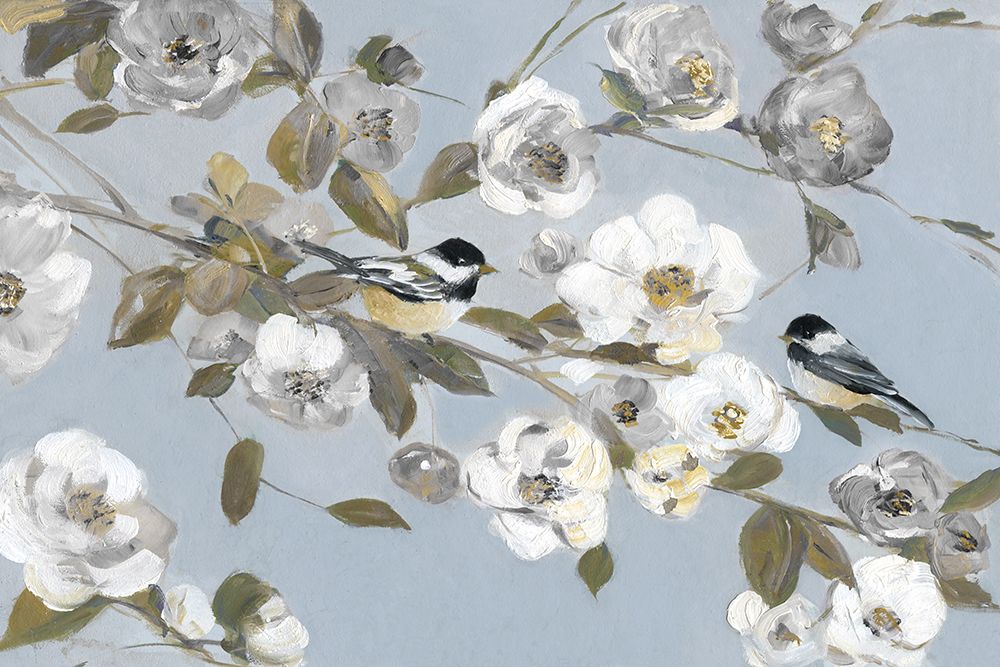 Chickadees and Blossoms II art print by Sally Swatland for $57.95 CAD