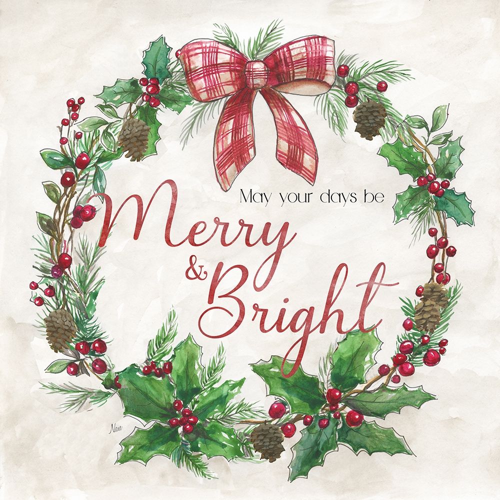 Merry And Bright Wreath art print by Nan for $57.95 CAD