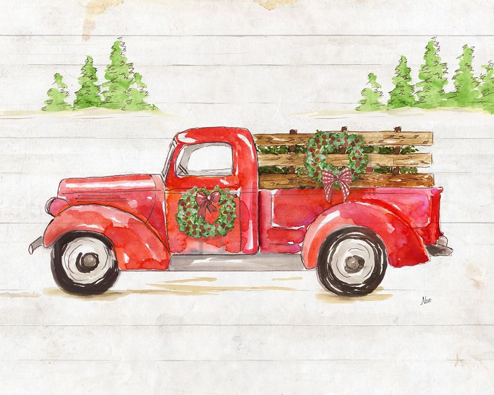 Watercolor Winter Truck art print by Nan for $57.95 CAD