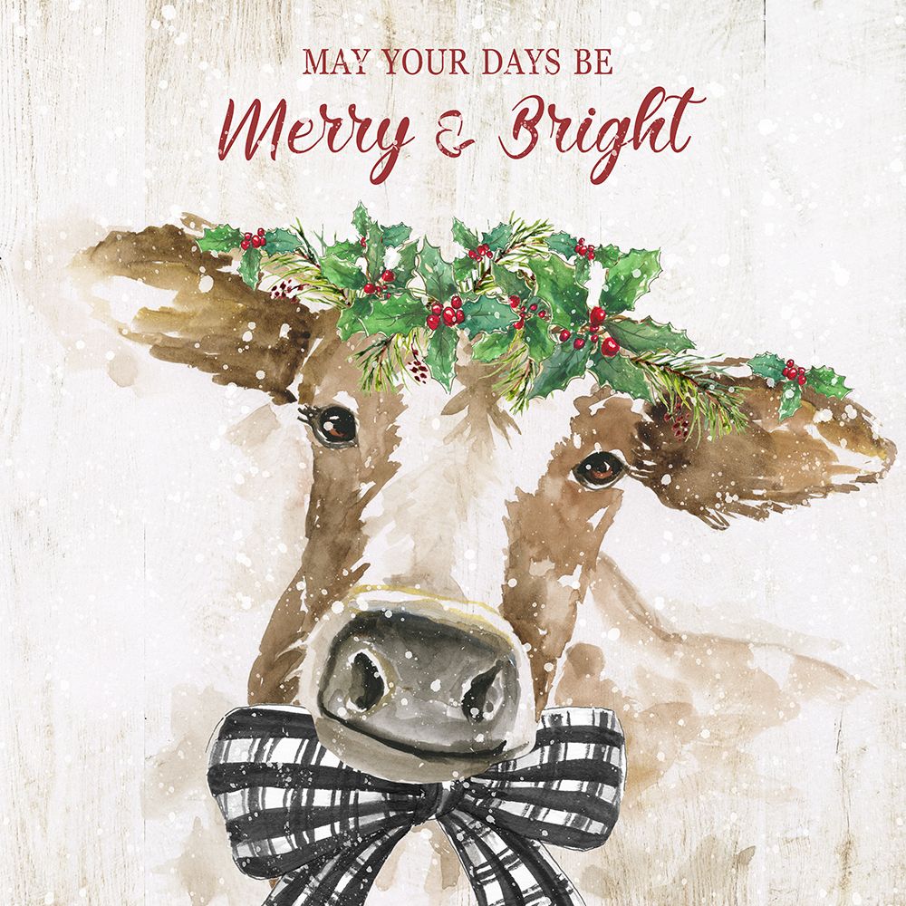 Merry and Bright Cow art print by Nan for $57.95 CAD