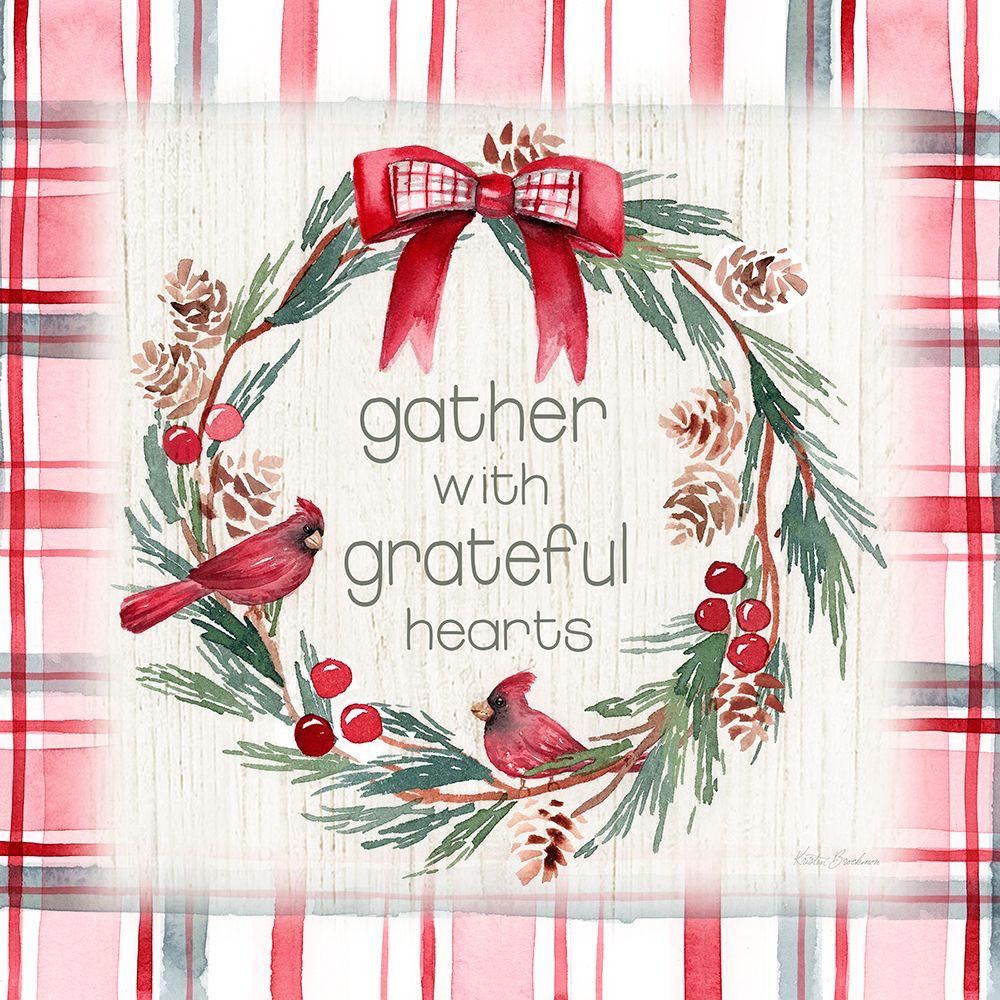 Gather Plaid Cardinal Wreath art print by Kristen Brockmon for $57.95 CAD