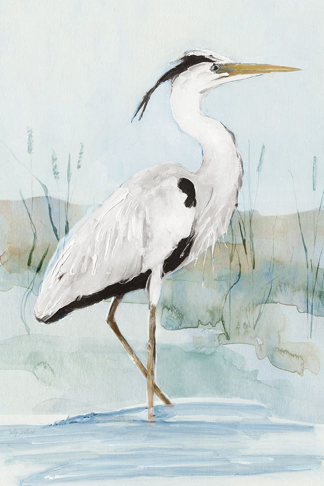 Heron on Blue I art print by Sally Swatland for $57.95 CAD