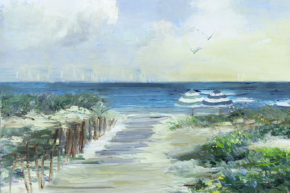 Two Beach Umbrellas art print by Sally Swatland for $57.95 CAD