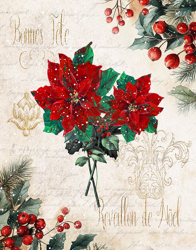 Bonne Fete Pointsettia art print by Sally Swatland for $57.95 CAD
