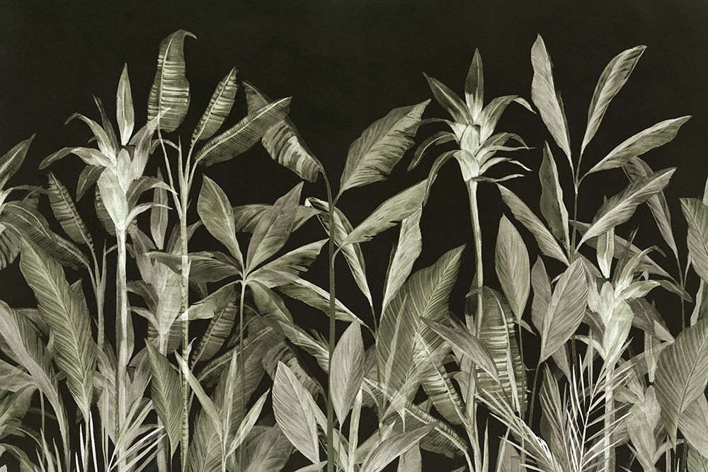 Monochrome Jungle Leaves at Night art print by Aria K for $57.95 CAD