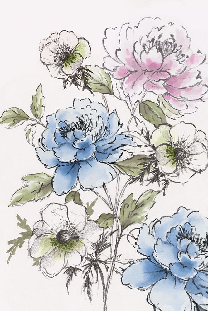 Pastel Blooms on White Canvas I art print by Alex Black for $57.95 CAD