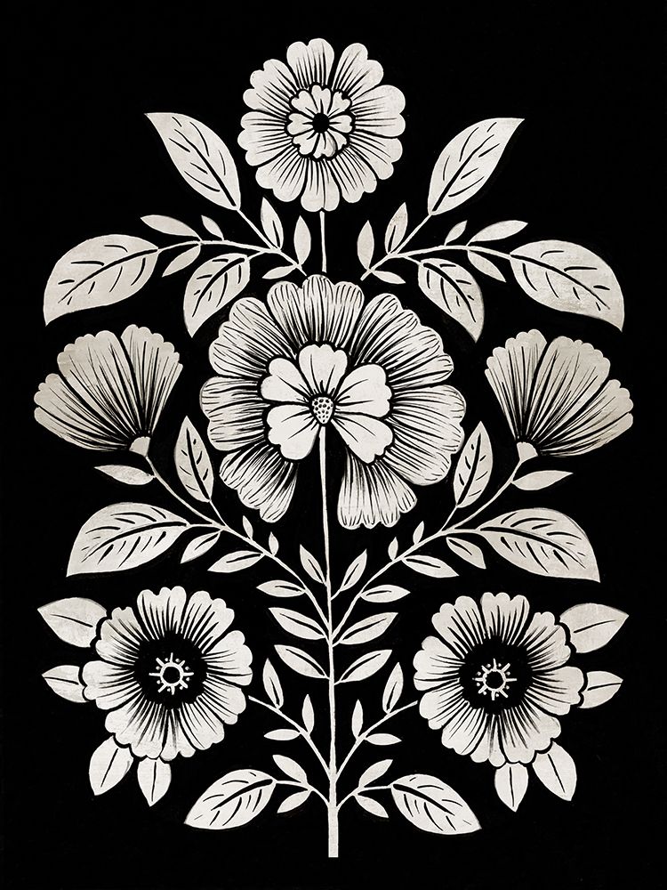Black and White Floral Harmony art print by Alex Black for $57.95 CAD
