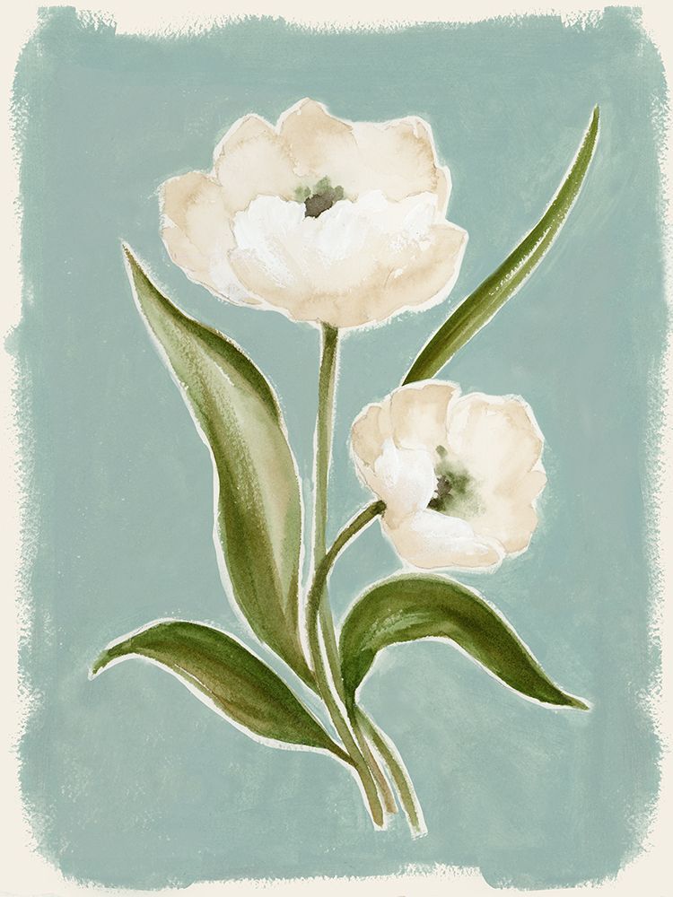 White Tulips on Blue Canvas I art print by Alex Black for $57.95 CAD