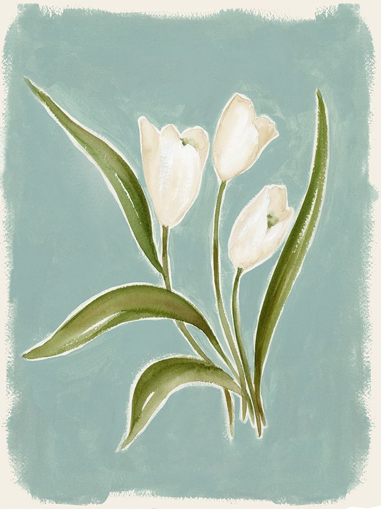 White Tulips on Blue Canvas II art print by Alex Black for $57.95 CAD