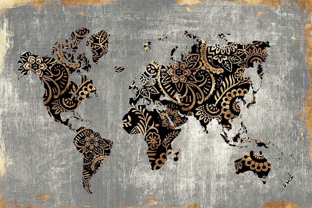 Gold World Map art print by Eva Watts for $57.95 CAD