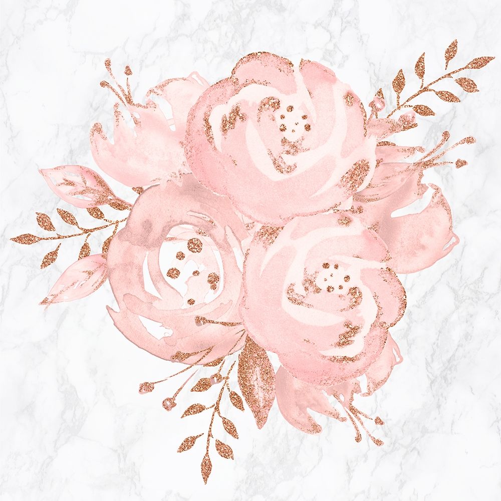 Floral Bouquet Rose Gold Pink Glitter on Marble art print by Nature Magick for $57.95 CAD