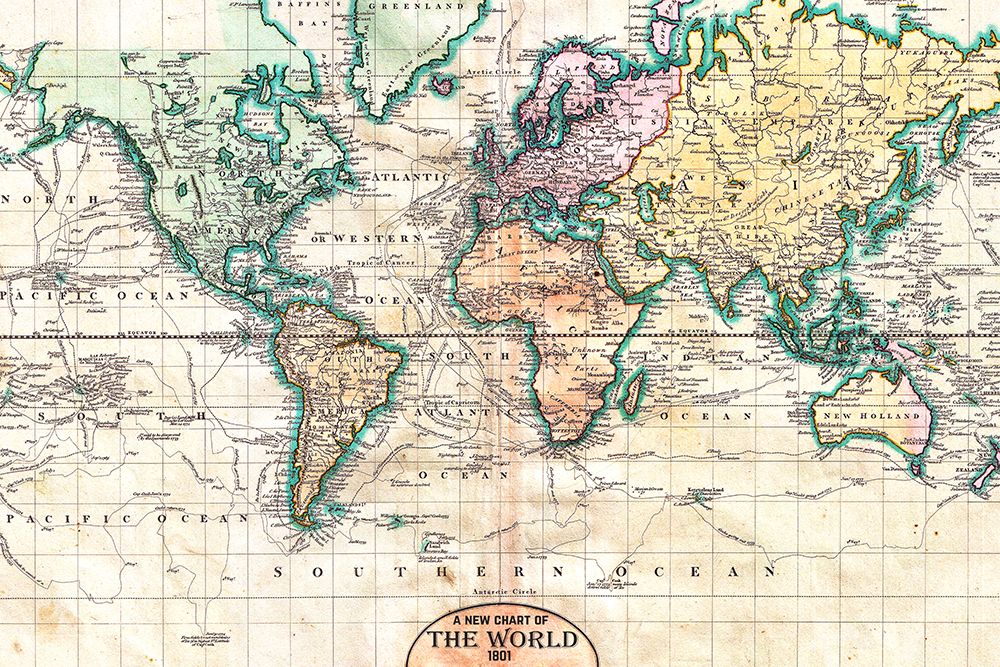 Vintage World Map 1801 art print by Nature Magick for $57.95 CAD