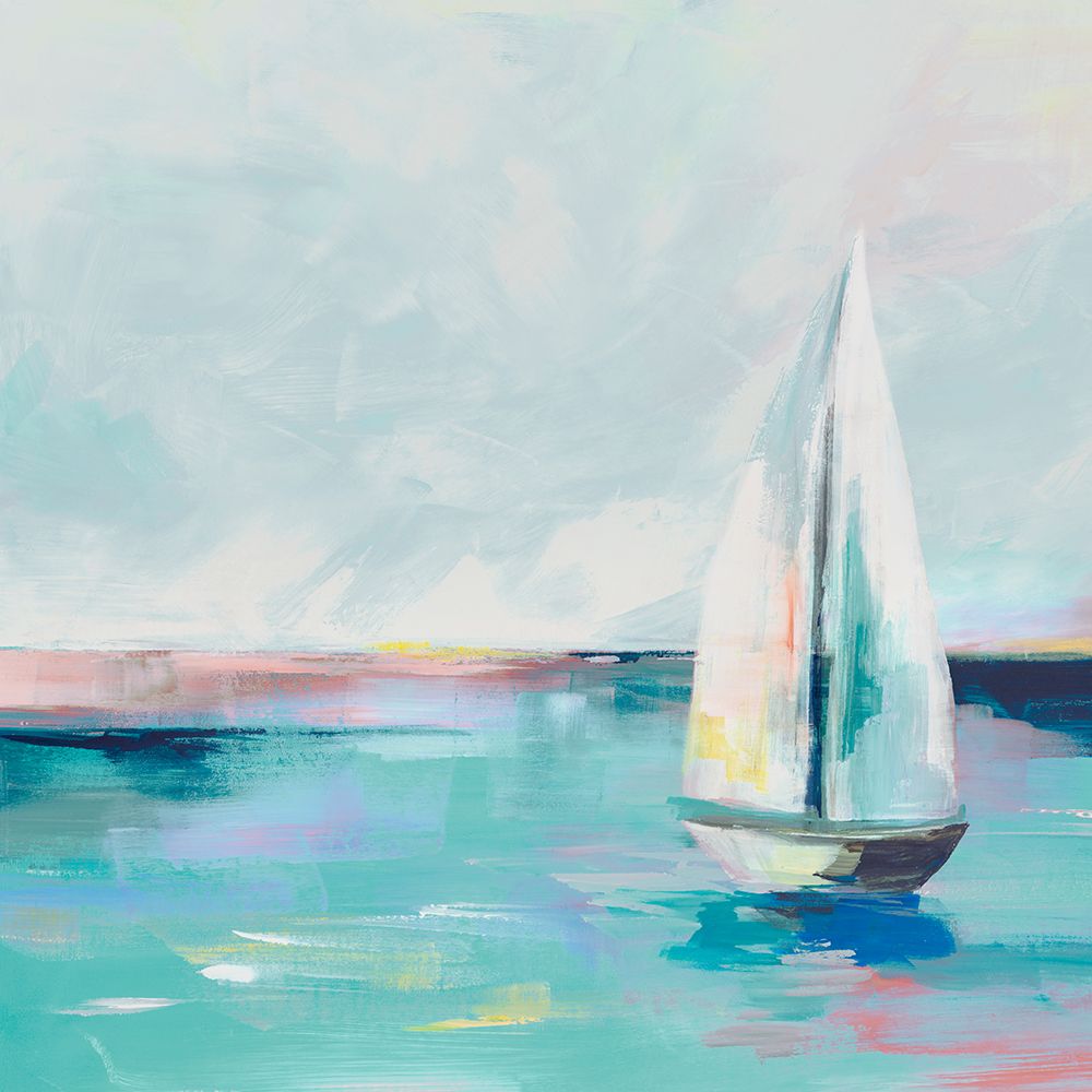 Blue Coast Sailboat art print by Ian C for $57.95 CAD