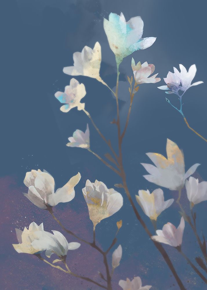 Gentle Blossoms on Twilight Blue art print by Ken Roko for $57.95 CAD