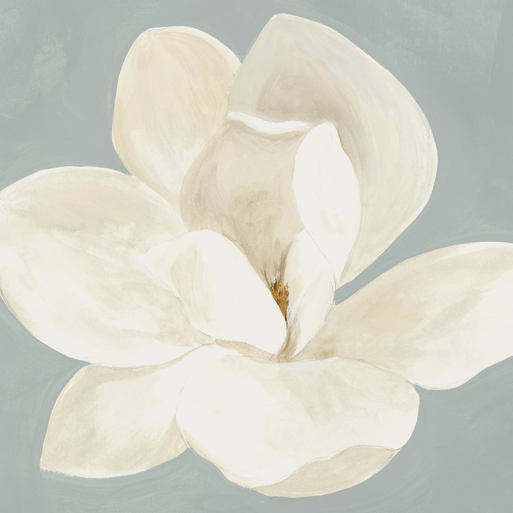 White Magnolia on Soft Blue art print by Lily K for $57.95 CAD