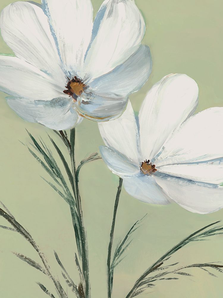 White Blooms Against Soft Green I art print by Lily K for $57.95 CAD