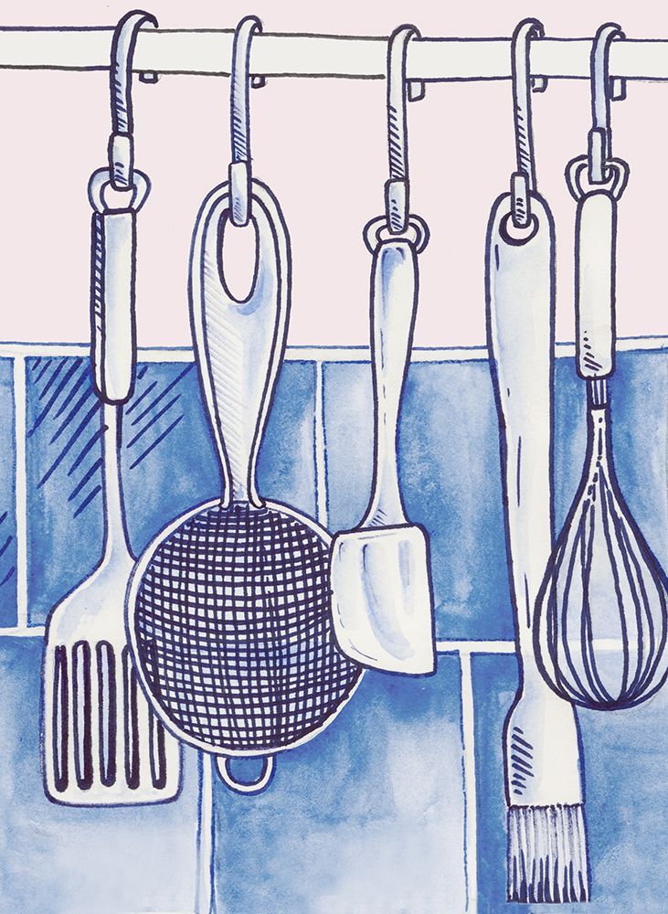 Kitchen Tools on Blue Tiles art print by Eli Jones for $57.95 CAD