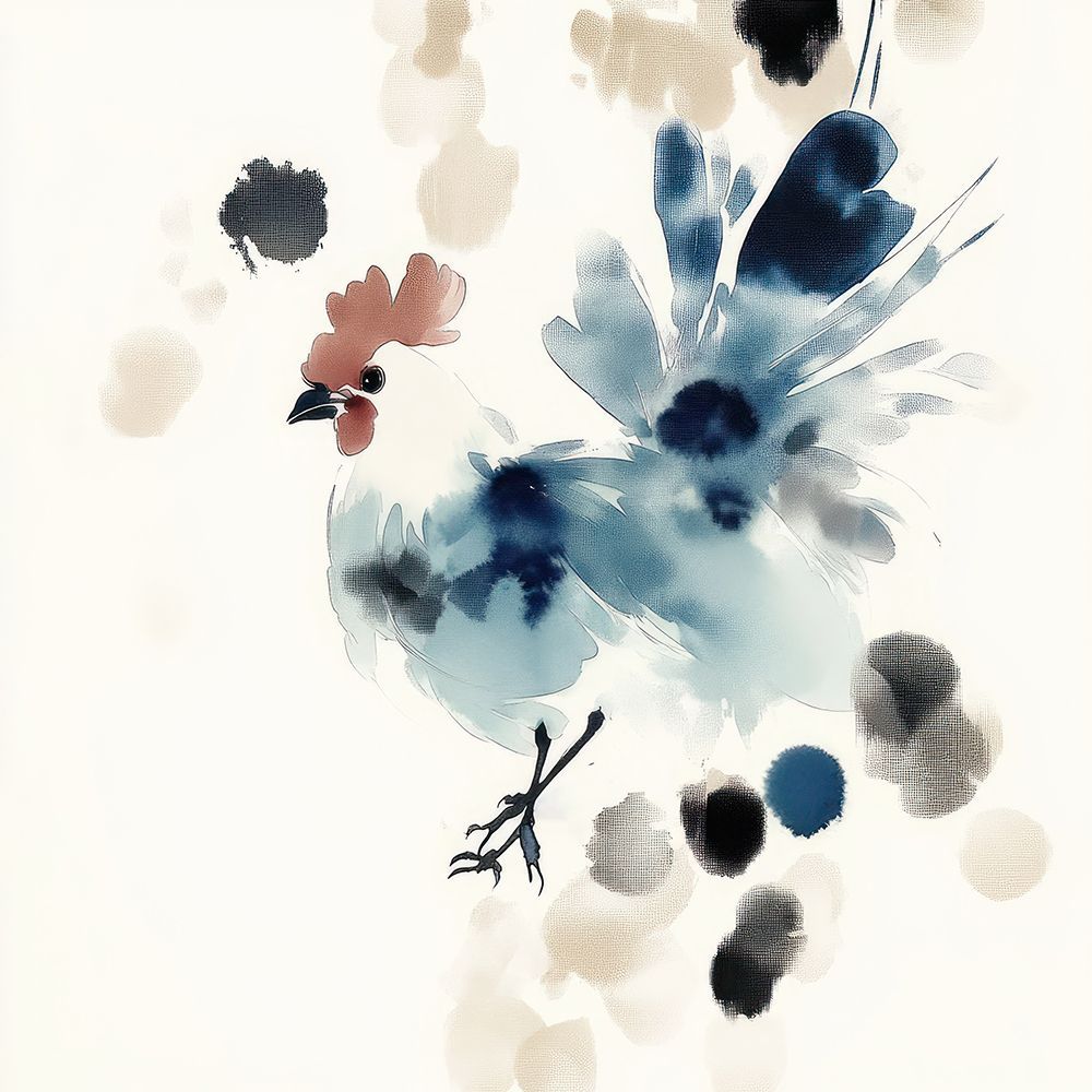 Blue Rooster Amidst Ink Blots art print by Irena Orlov for $57.95 CAD