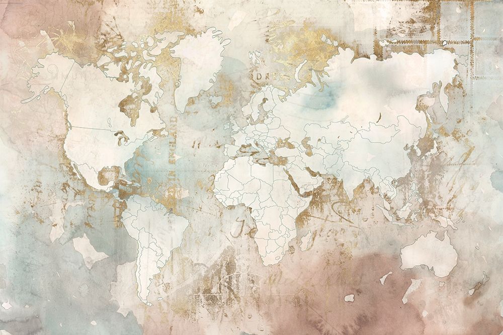 Blushing World Map art print by Roozbeh for $57.95 CAD