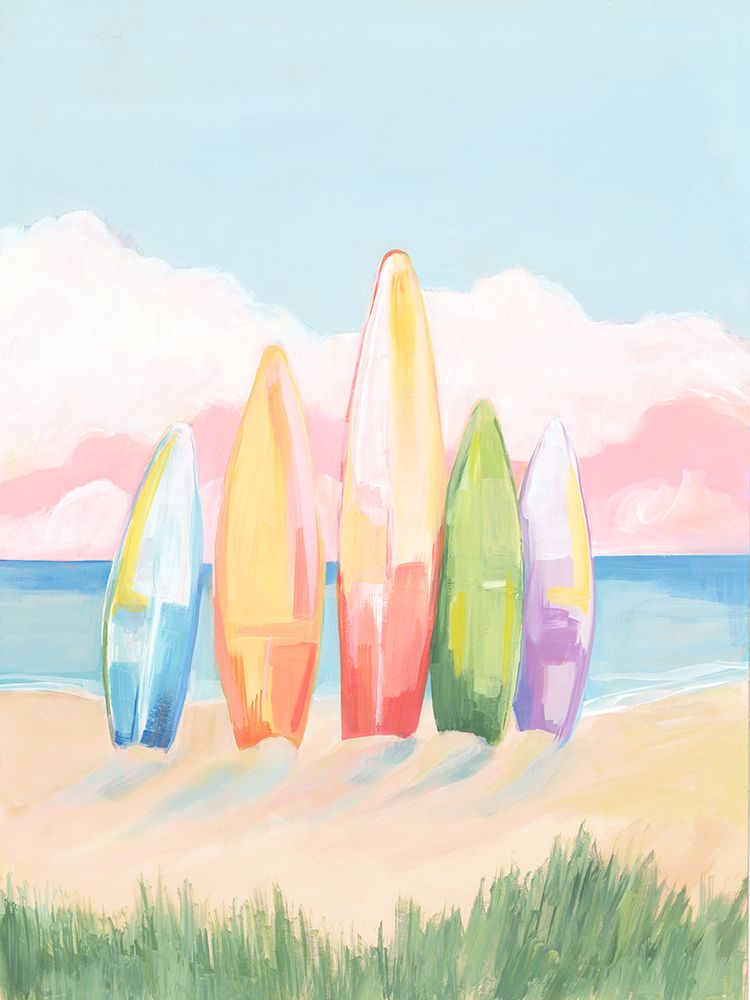 Colorful Surfboards on Sandy Beach art print by Hannah Dawson for $57.95 CAD