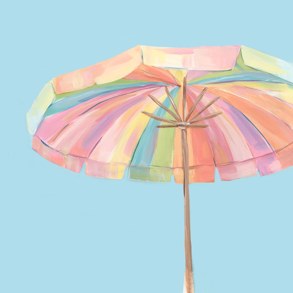 Colorful Beach Umbrella Against Sky art print by Hannah Dawson for $57.95 CAD